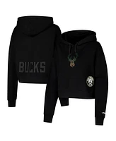 Pro Standard Women's Black Milwaukee Bucks Jewels Cropped Pullover Hoodie