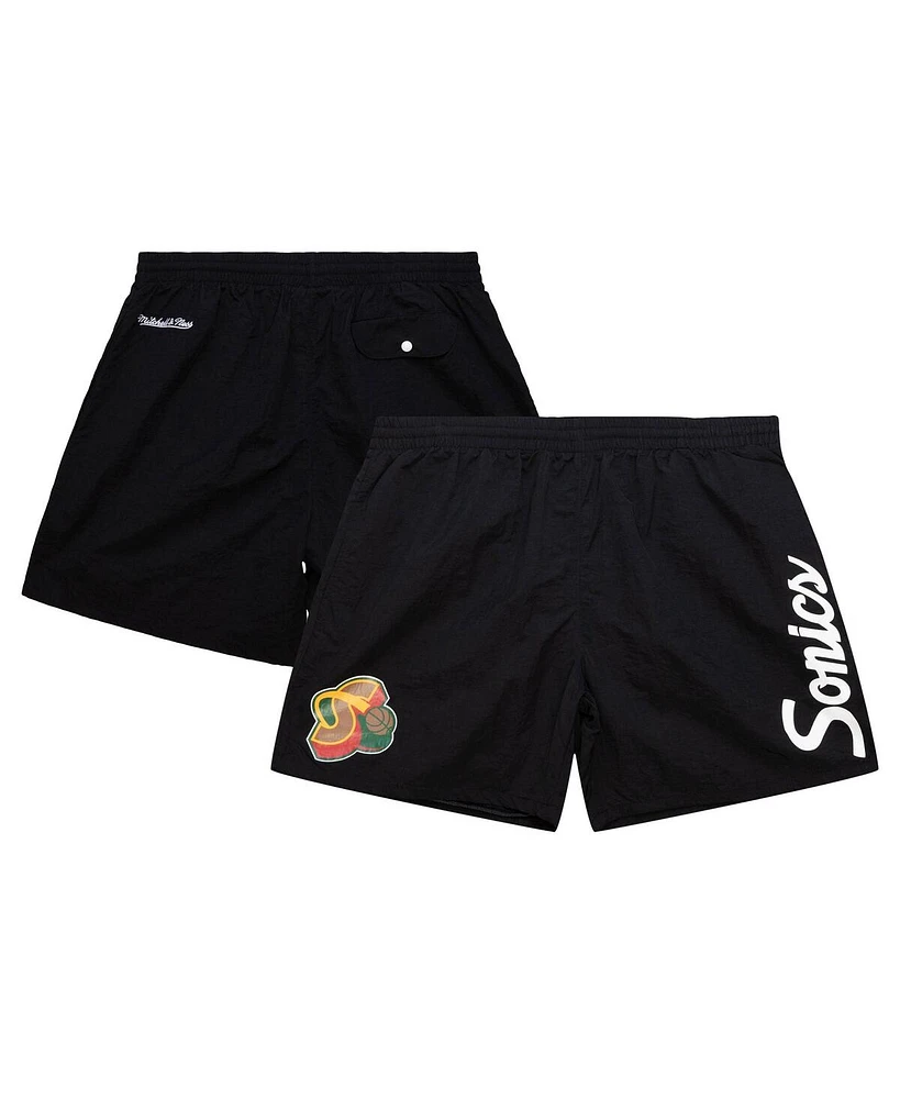Mitchell & Ness Men's Black Seattle Supersonics Team Essentials Nylon Shorts