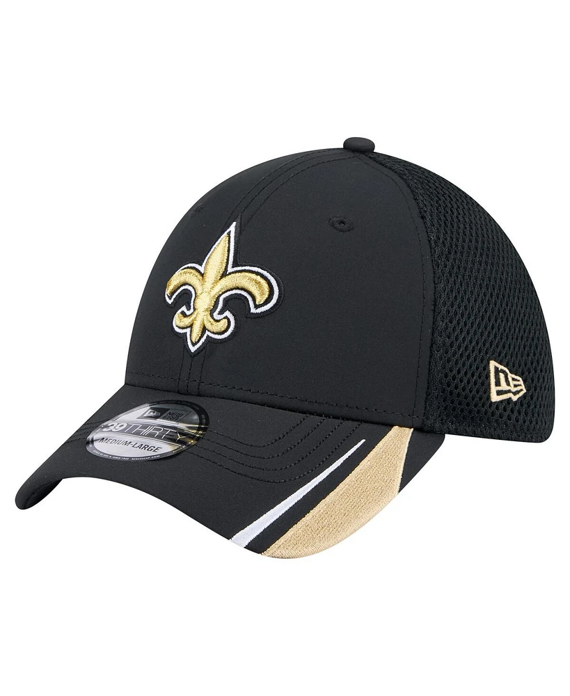 New Era Men's Black Orleans Saints Game Day Linear 39THIRTY Flex Hat