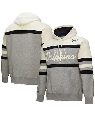 Mitchell & Ness Men's Heather Gray Miami Dolphins Head Coach Vintage Logo Pullover Hoodie