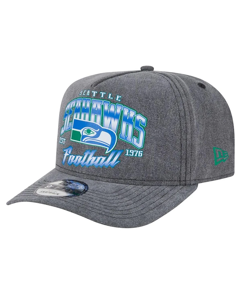 New Era Men's Black Seattle Seahawks Throwback Washed A-Frame 9FIFTY Snapback Hat