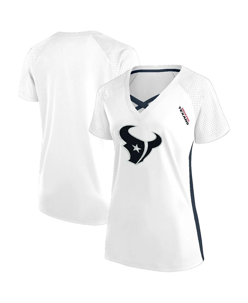 Fanatics Women's White Houston Texans Plus Glitter Lace-Up V- Neck T-Shirt