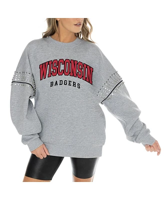 Gameday Couture Women's Heather Gray Wisconsin Badgers Competitive Edge Oversized Fleece Pullover Sweatshirt