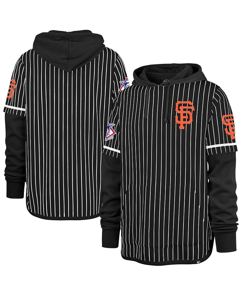 '47 Brand Men's Black San Francisco Giants Pinstripe Double Header Pullover Hoodie
