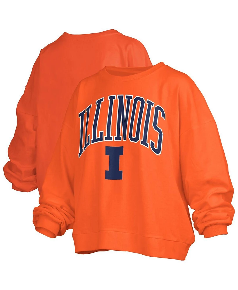 Pressbox Women's Orange Illinois Fighting Illini Janise Arch Over Logo Waist Length Oversized Pullover Sweatshirt