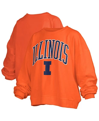 Pressbox Women's Orange Illinois Fighting Illini Janise Arch Over Logo Waist Length Oversized Pullover Sweatshirt