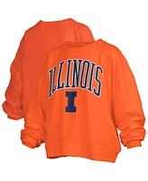 Pressbox Women's Orange Illinois Fighting Illini Janise Arch Over Logo Waist Length Oversized Pullover Sweatshirt