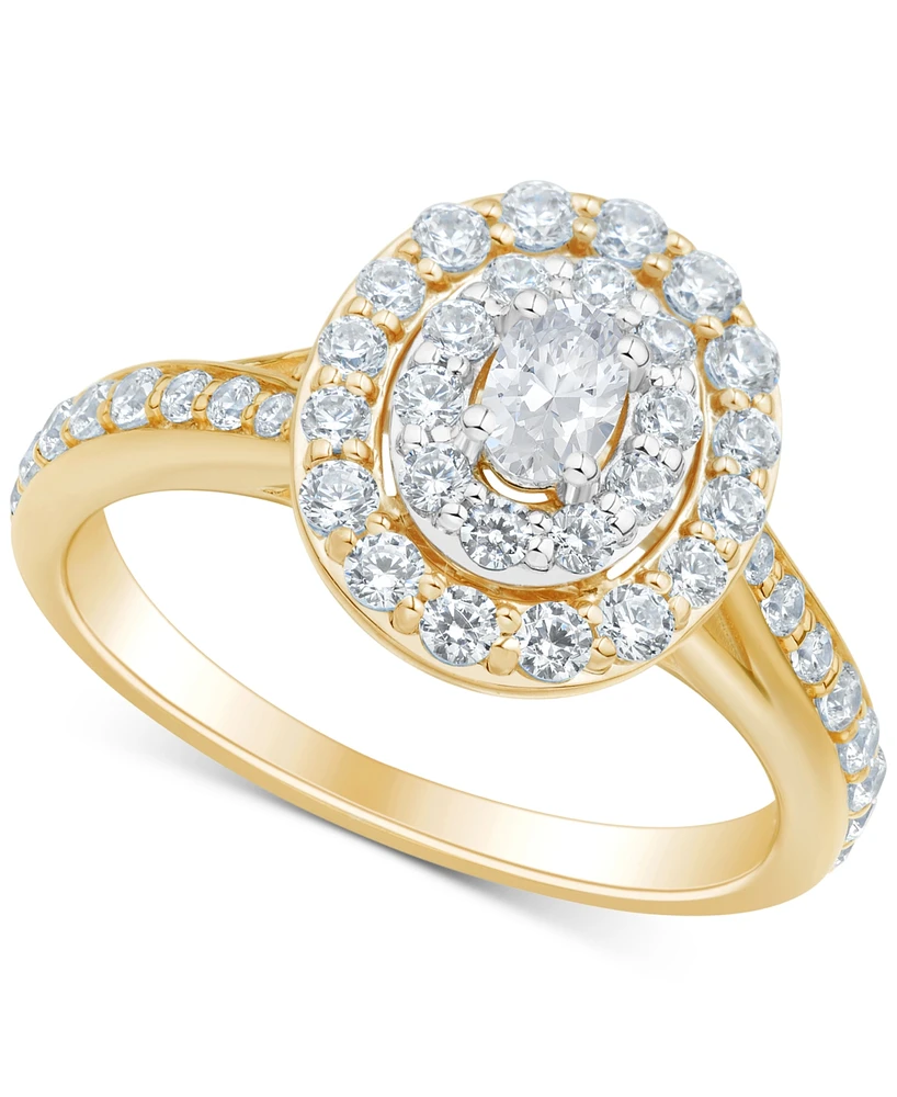 Diamond Oval Double Halo Engagement Ring (1 ct. t.w.) in 14k Two-Tone Gold