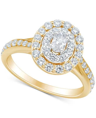 Diamond Oval Double Halo Engagement Ring (1 ct. t.w.) in 14k Two-Tone Gold