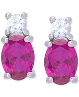 Lab Grown Pink Sapphire (3-1/10 ct. t.w.) & Lab Grown White Sapphire (3/8 ct. t.w.) Oval Stud Earrings in Sterling Silver