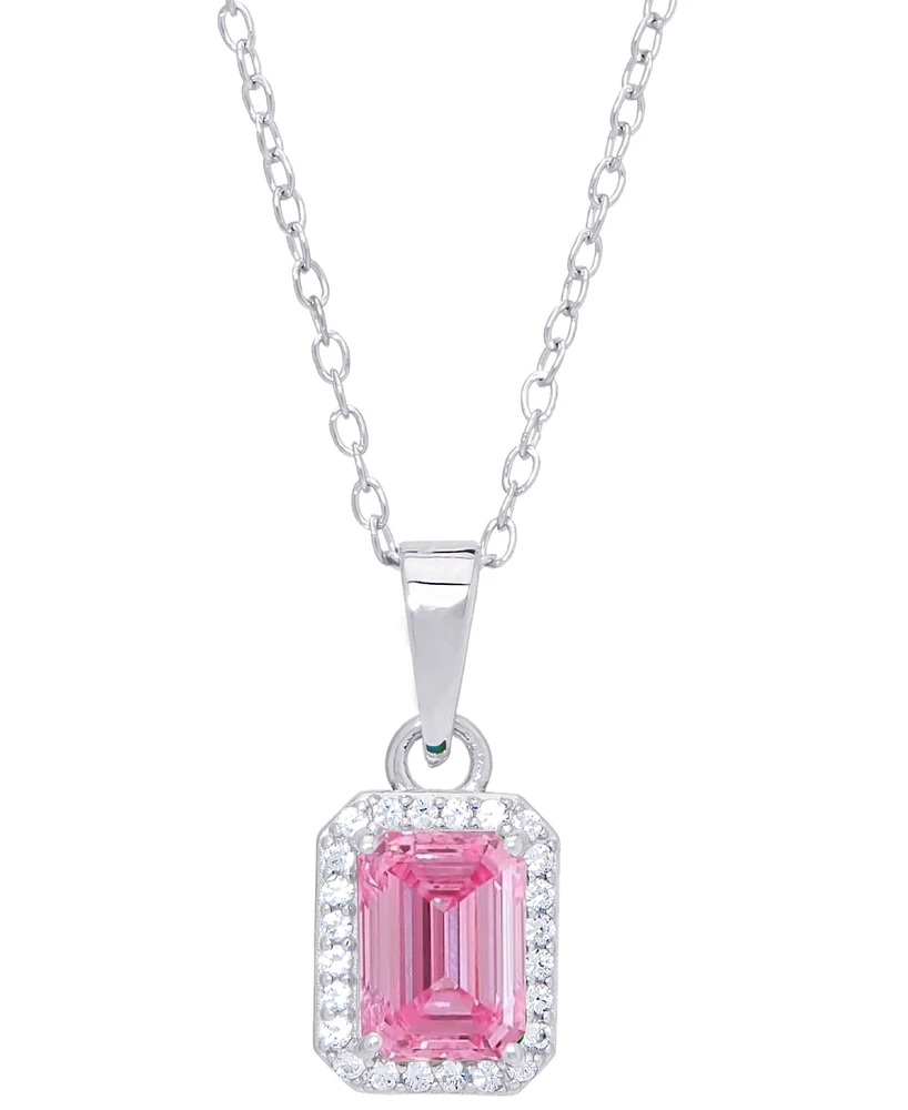 Lab Grown Pink Sapphire (1-1/6 ct. t.w.) & Lab Grown White Sapphire (1/10 ct. t.w.) Halo 18" Pendant Necklace in Sterling Silver