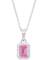 Lab Grown Pink Sapphire (1-1/6 ct. t.w.) & Lab Grown White Sapphire (1/10 ct. t.w.) Halo 18" Pendant Necklace in Sterling Silver