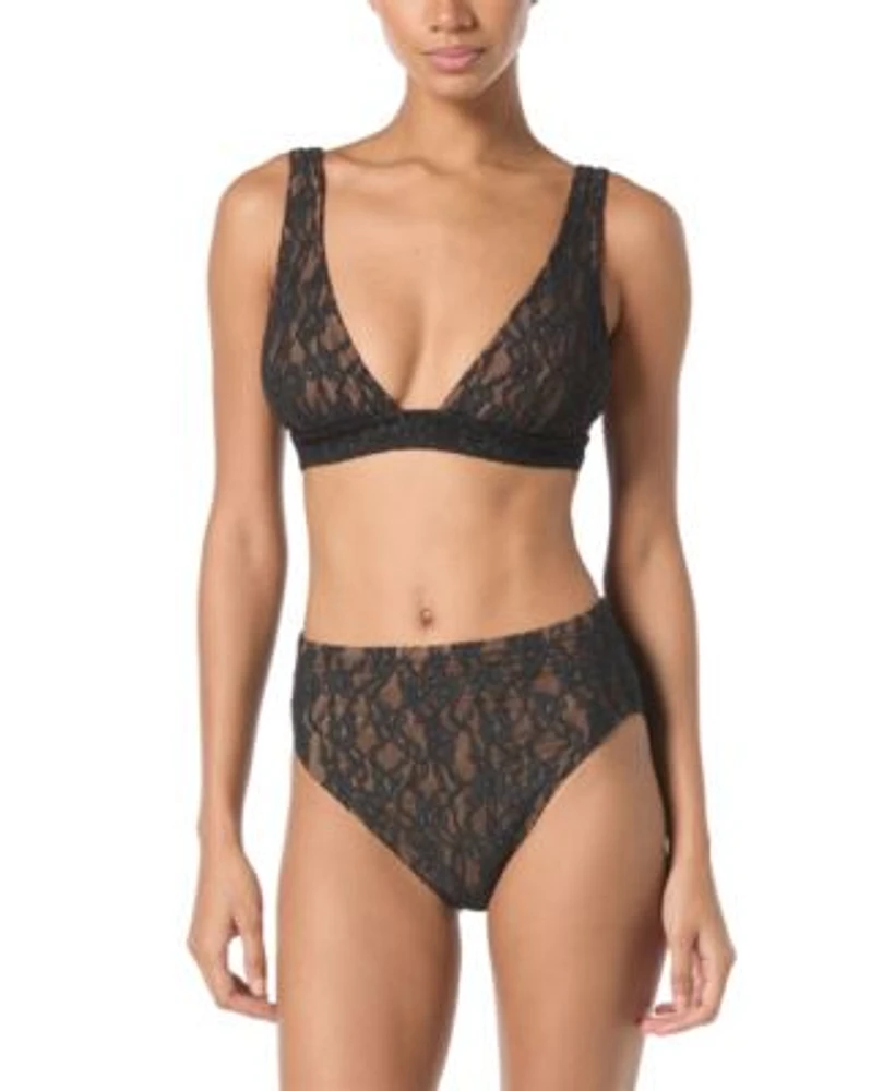Michael Michael Kors Womens Lace Tie Back Bikini Top Lace High Waist Bottoms