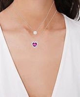 Lab Grown Pink & White Sapphire Heart Double Layer Necklace (1-3/4 ct. t.w.) in Sterling Silver, 30"