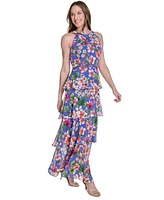 Tommy Hilfiger Women's Floral-Print Tiered Halterneck Maxi Dress
