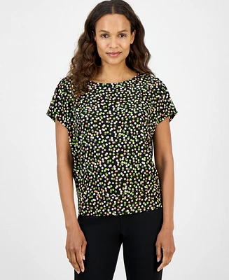 Ak Anne Klein Petite Dot-Print Top