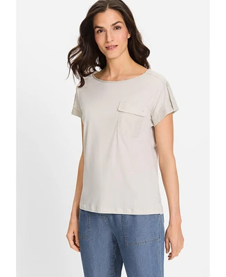 Olsen Women's T-Shirt with Linen Patchwork