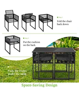 Gymax Set of 3 Pe Wicker Furniture Set Cushioned Chairs w/ Folding Backrest Patio Backyard