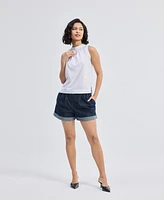 Reistor Women's High-Neck Top with Gathers White