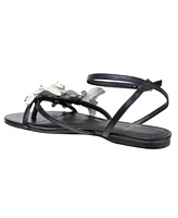 Lucia | Flower Embellished Strappy Flat Leather Sandals