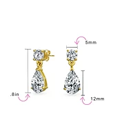 Bling Jewelry Classic Simple Cubic Zirconia Teardrop Cz Dangle Drop Earrings Gold Plated .925 Sterling Silver