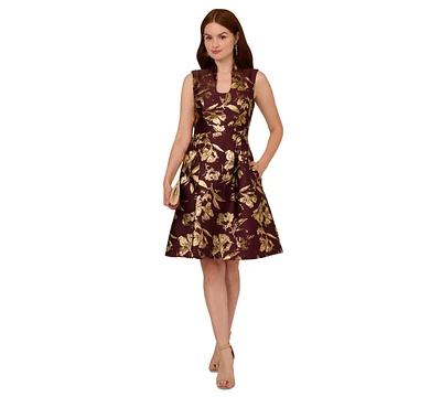 Adrianna Papell Women's Metallic Jacquard Fit & Flare Dress
