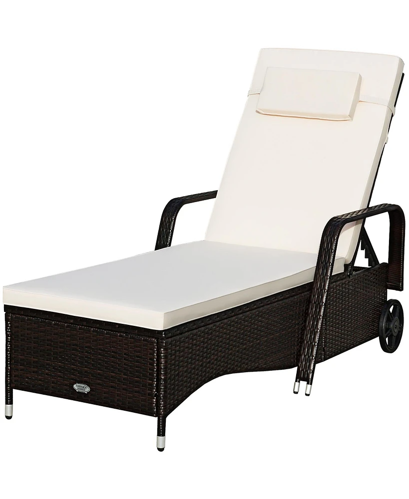 Patio Rattan Lounge Chair Chaise Adjustable Recliner Cushioned Sofa Garden