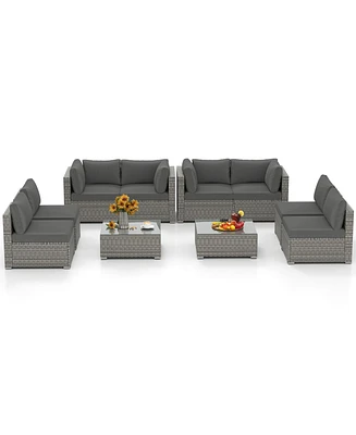 Gymax 10PCS Sectional Sofa Couch Pe Rattan Conversation Set