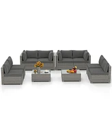 Gymax 10PCS Sectional Sofa Couch Pe Rattan Conversation Set
