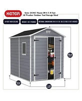 Keter 213413 Manor 6 X 8 Foot Resin All Weather Outdoor Tool Storage Shed, Grey