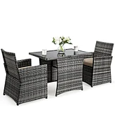 Gymax 3PCS Cushioned Wicker Rattan Patio Furniture Set Garden Yard Outdoor