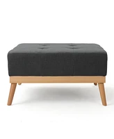 Modern Square Upholstered Ottoman with Birch Wood Legs and Tufted Cushion for Living Room or Lounge-The Pop Home