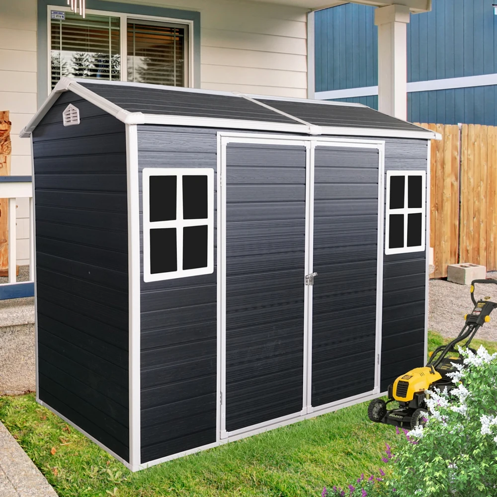 8x4ft Resin Outdoor Shed with Two Windows and Double Door
