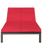 2-Person Patio Rattan Lounge Chair Chaise Recliner Adjustable Cushion