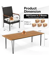 Gymax 9 Pcs Outdoor Patio Dining Set Acacia Wood Square & Table Armchairs Set of 8