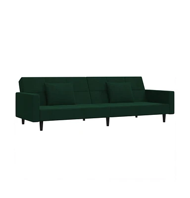 2-Seater Sofa Bed with Two Pillows Dark Green Velvet