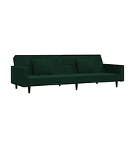 2-Seater Sofa Bed with Two Pillows Dark Green Velvet