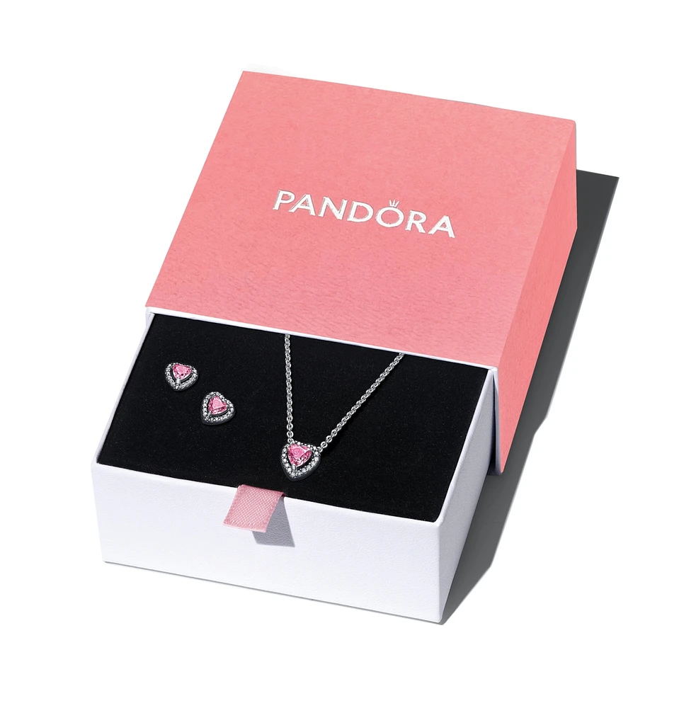 Pandora Sterling Silver Pink Elevated Heart Jewelry Gift Set
