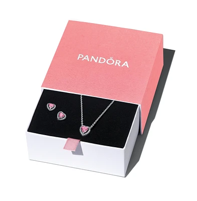 Pandora Sterling Silver Pink Elevated Heart Jewelry Gift Set