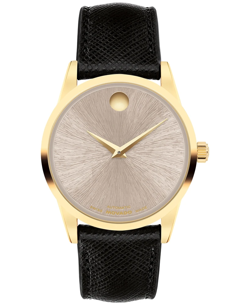 Movado Women's Museum Classic Swiss Automatic Black Leather Watch, 33mm