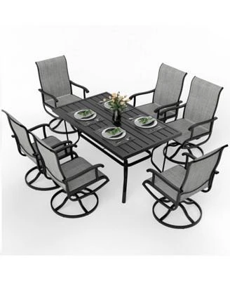 Pamapic Patio Dining Set With Textilene Swivel Chairs