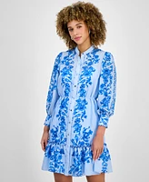 julia jordan Women's Printed Button-Front Belted Dress