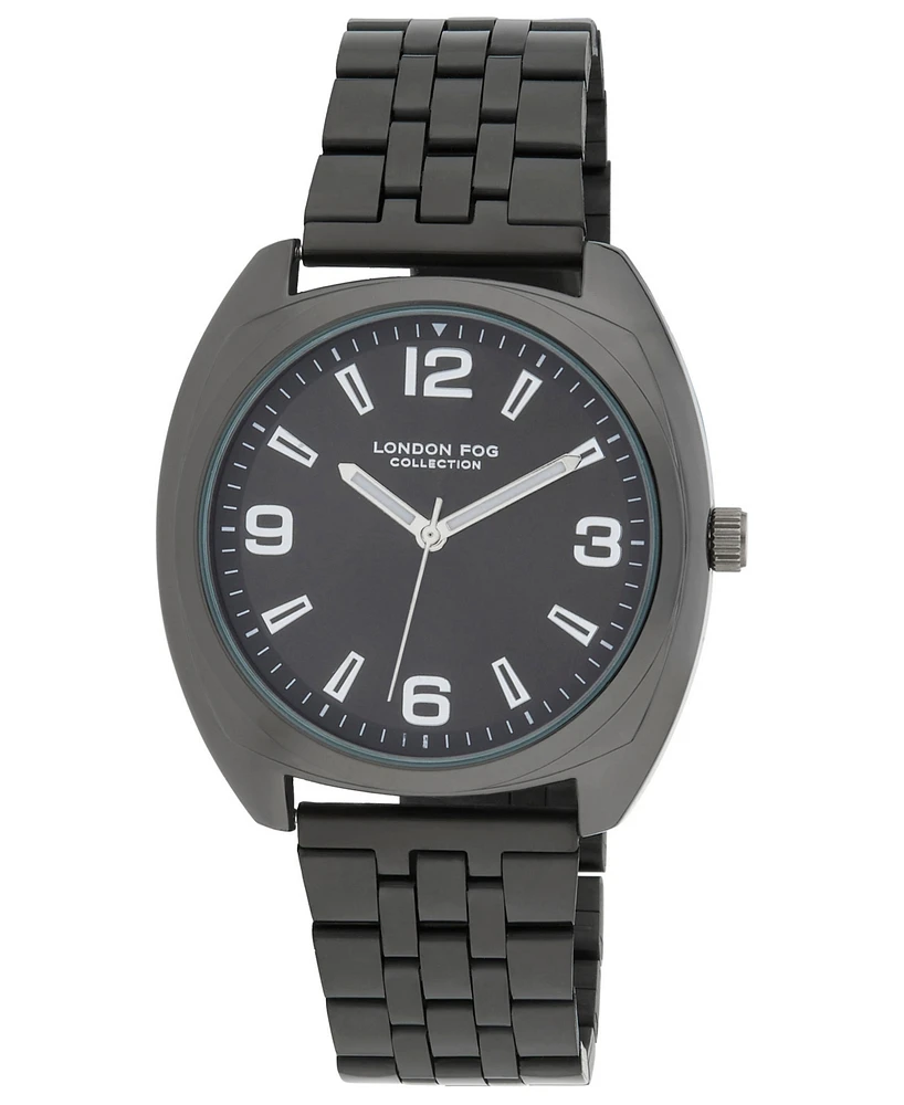 London Fog Unisex Keltic Cushion Case Black Link Alloy Watch, 38mm
