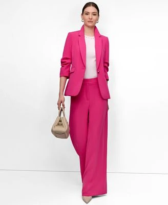 Dkny Petite Aero Crepe Scrunch Sleeve Notch Collar Aero Crepe Mid Rise Wide Leg Pants