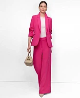 Dkny Petite Aero Crepe Scrunch Sleeve Notch Collar Aero Crepe Mid Rise Wide Leg Pants