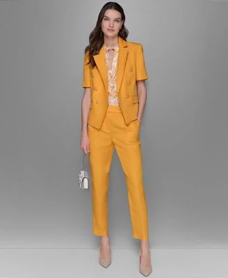 Karl Lagerfeld Paris Womens Printed Flutter Sleeve Blouse Short Sleeve Jacket Slim Leg Pants