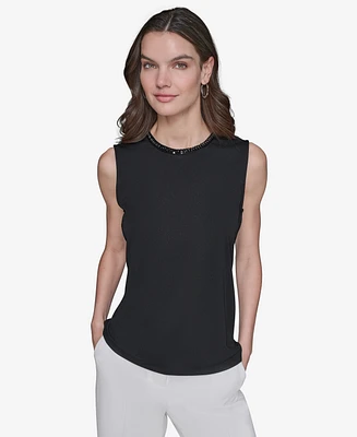 Karl Lagerfeld Paris Women's Bead-Trim Sleeveless Top