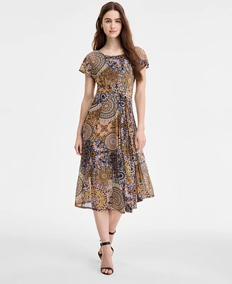 Robbie Bee Women's Printed Tie-Waist Midi Dress