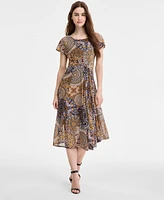 Robbie Bee Women's Printed Tie-Waist Midi Dress
