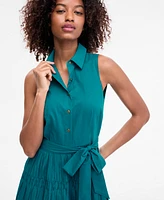 Anne Klein Women's Sleeveless Pintuck Tie-Waist Midi Dress